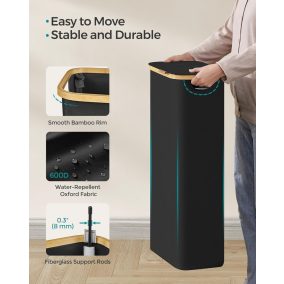 SONGMICS Slim Szennyestartó Bambusz Fogantyúval 65L Fekete