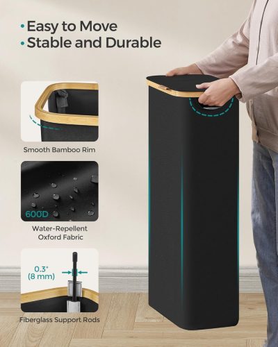 SONGMICS Slim Szennyestartó Bambusz Fogantyúval 65L Fekete