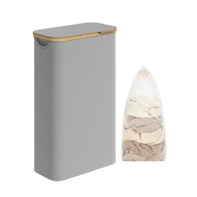   SONGMICS Slim Szennyestartó Kosár Oxford Szövet Bambusz Fogantyúval Galambszürke