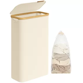   SONGMICS szennyeskosár fedéllel 65 literes krémfehér bambusz fogantyúval