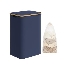   SONGMICS Nagy Szennyestartó Kosár Bambusz Fogantyúval Oxford Szövet Sötétkék