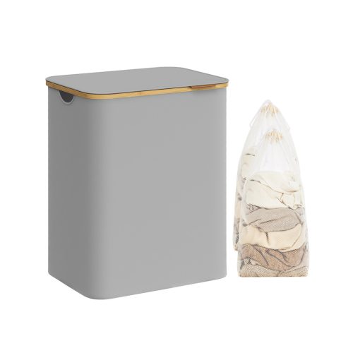 SONGMICS Kétrészes Szennyestartó Kosár Bambusz Fogantyúval Galambszürke