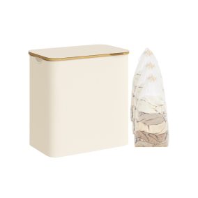   SONGMICS 3 Rekeszes Nagy Szennyestartó Bambusz Fogantyúval Krémfehér