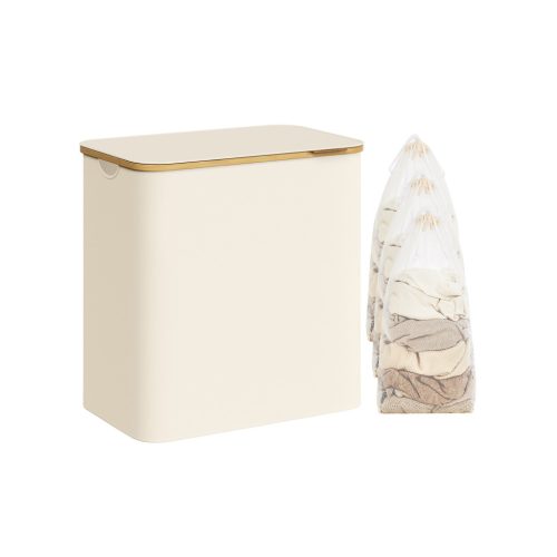 SONGMICS 3 Rekeszes Nagy Szennyestartó Bambusz Fogantyúval Krémfehér