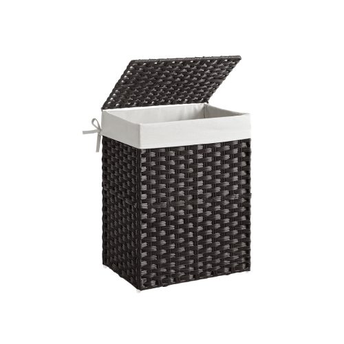 SONGMICS Kézzel Font Műrattan Szennyestartó Kosár Fekete