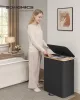 SONGMICS Szennyestartó Fedéllel, Bambusz Kerettel, 3 Rekeszes, Tintafekete