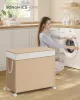 SONGMICS HOME Rattán Hatású Gurulós Szennyestartó 140L Három Rekesszel Természetes Bézs-Fehér