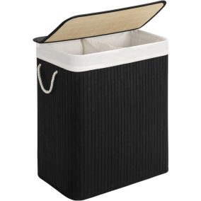 SONGMICS Bambusz Szennyestartó Dupla Rekesszel Fekete