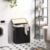 SONGMICS bambusz szennyeskosár fedéllel 100L 2 rekeszes fekete