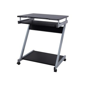   VASAGLE Mobil Számítógépasztal Z-alakú Fekete Görgős Kihúzható Billentyűzettartóval