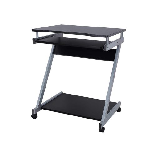 VASAGLE Mobil Számítógépasztal Z-alakú Fekete Görgős Kihúzható Billentyűzettartóval