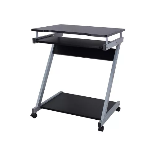 VASAGLE Mobil Számítógépasztal Z-alakú Fekete Görgős Kihúzható Billentyűzettartóval