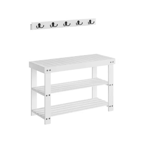 SONGMICS 4-az-1-ben Előszobai Állvány Fehér Cipőspolccal és Akasztóval