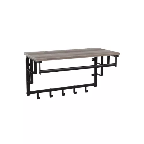 VASAGLE LCR012B02 fali fogas polccal 5 akasztóval greige és fekete