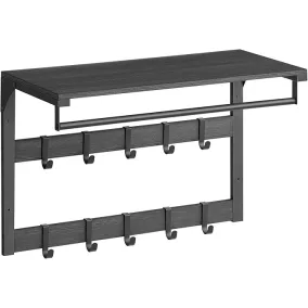   VASAGLE Fali Fogas Polccal Ipari Stílusú 10 Levehető Akasztóval Antracit-Fekete