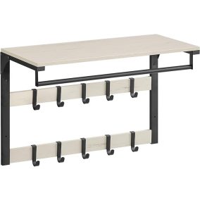   VASAGLE Rusztikus Fehér Fali Fogas Polccal és 10 Levehető Akasztóval