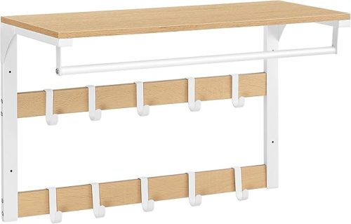 VASAGLE Modern Fali Fogas Polccal Tölgy-Fehér 10 Akasztóval