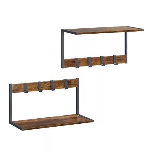 Vasagle Ipari Fali Polc Szett Akasztókkal Rusztikus Barna