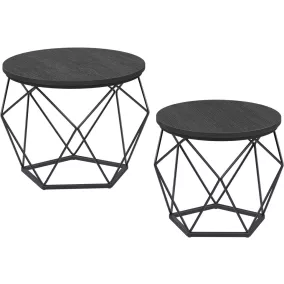   VASAGLE Modern Kerek Dohányzóasztal Szett Levehető Asztallappal Antracit-Fekete