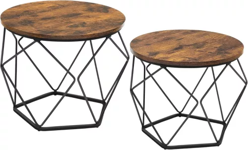 VASAGLE Modern Geometrikus Dohányzóasztal Szett Rusztikus Barna