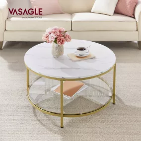   VASAGLE LCT071W59 dohányzóasztal kerek márványmintás fehér arany acél lábakkal