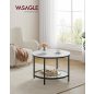   VASAGLE Modern Márvány Dohányzóasztal Üvegpolccal Fehér-Fekete