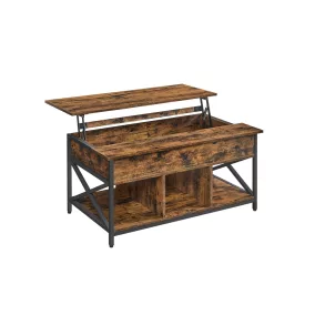   VASAGLE Felnyitható Dohányzóasztal Ipari Stílusú Tárolóval Rusztikus Barna-Fekete