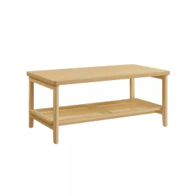   VASAGLE Boho Kétsoros Dohányzóasztal Rattán Tárolópolccal Tölgy Bézs