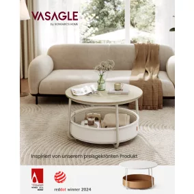   VASAGLE LCT244K01 Kerek Dohányzóasztal Tárolóhellyel Természetes Bézs/Krémfehér