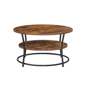   VASAGLE DAINTREE Kerek Dohányzóasztal Polccal Ipari Stílusú Rusztikus Barna