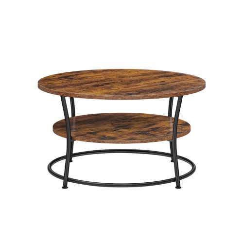 VASAGLE DAINTREE Kerek Dohányzóasztal Polccal Ipari Stílusú Rusztikus Barna