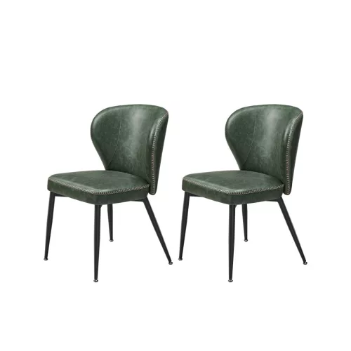 VASAGLE EKHO Kárpitozott Étkezőszék Szett Mid-Century Modern PU Bőr Erdőzöld