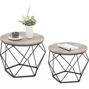   VASAGLE Geometrikus Kerek Dohányzóasztal Szett Vintage Stílusban Greige-Fekete