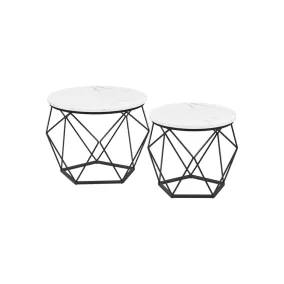   VASAGLE Modern Geometrikus Dohányzóasztal Szett Fehér-Fekete