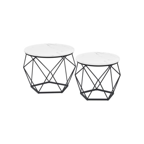 VASAGLE Modern Geometrikus Dohányzóasztal Szett Fehér-Fekete