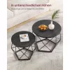 VASAGLE kerek dohányzóasztal szett 2 db modern fekete acél vázzal