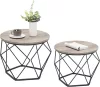 VASAGLE kerek dohányzóasztal szett 2 db-os forgácslap acél greige-fekete geometrikus dizájn
