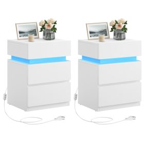   VASAGLE LED Éjjeliszekrény 3 Fiókos Fehér Állítható Színű Világítással