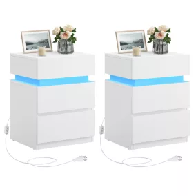   VASAGLE LED Éjjeliszekrény 3 Fiókos Fehér Állítható Színű Világítással