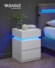 VASAGLE LED Éjjeliszekrény 3 Fiókos Fehér Állítható Színű Világítással