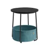 VASAGLE Modern Kerek Kisasztal Tárolókosárral Fekete-Türkiz
