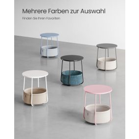   VASAGLE Modern Kerek Kisasztal Tárolókosárral Cement Szürke-Fehér