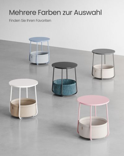 VASAGLE Modern Kerek Kisasztal Tárolókosárral Cement Szürke-Fehér