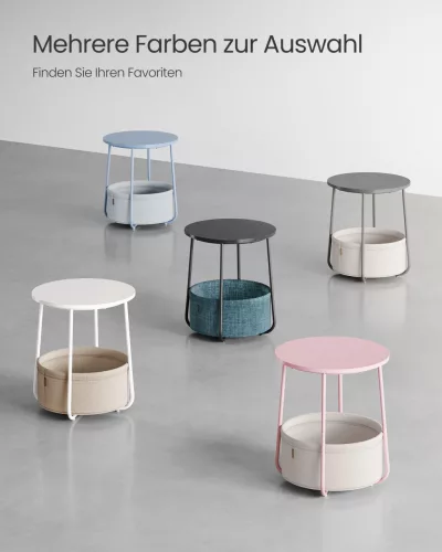 VASAGLE Modern Kerek Kisasztal Tárolókosárral Cement Szürke-Fehér