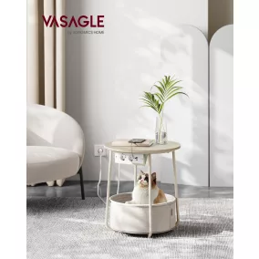   VASAGLE LILEA Kerek Kisasztal Aljzattal és Szövet Kosárral, Természetes Bézs és Krémfehér