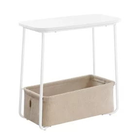   VASAGLE Modern Kisasztal Tárolókosárral Matt Fehér és Homok Színben