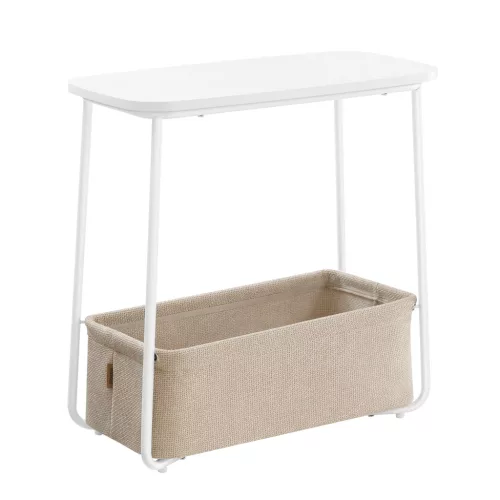 VASAGLE Modern Kisasztal Tárolókosárral Matt Fehér és Homok Színben