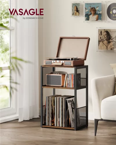 VASAGLE 3-szintes Lemezjátszó Állvány Rusztikus Barna