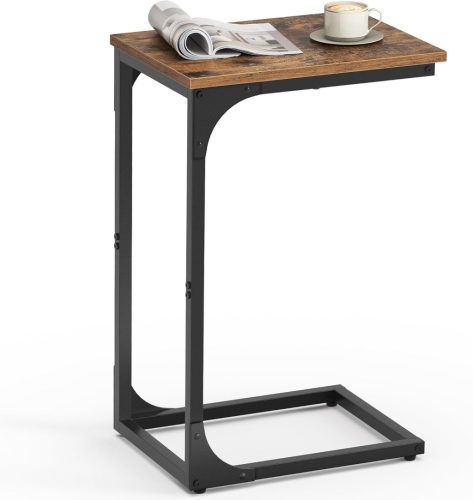 VASAGLE C-alakú Kisasztal Rusztikus Barna-Fekete Fém Vázzal