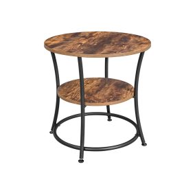   VASAGLE DAINTREE Kerek Kisasztal Ipari Stílusú Fém Vázzal Rusztikus Barna